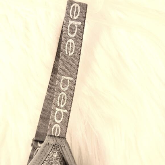 bebe Sports Bra Bling SILVER DOTS Sz M Gray LIMITED EDITION Seamless Padded GLAM - Picture 11 of 16